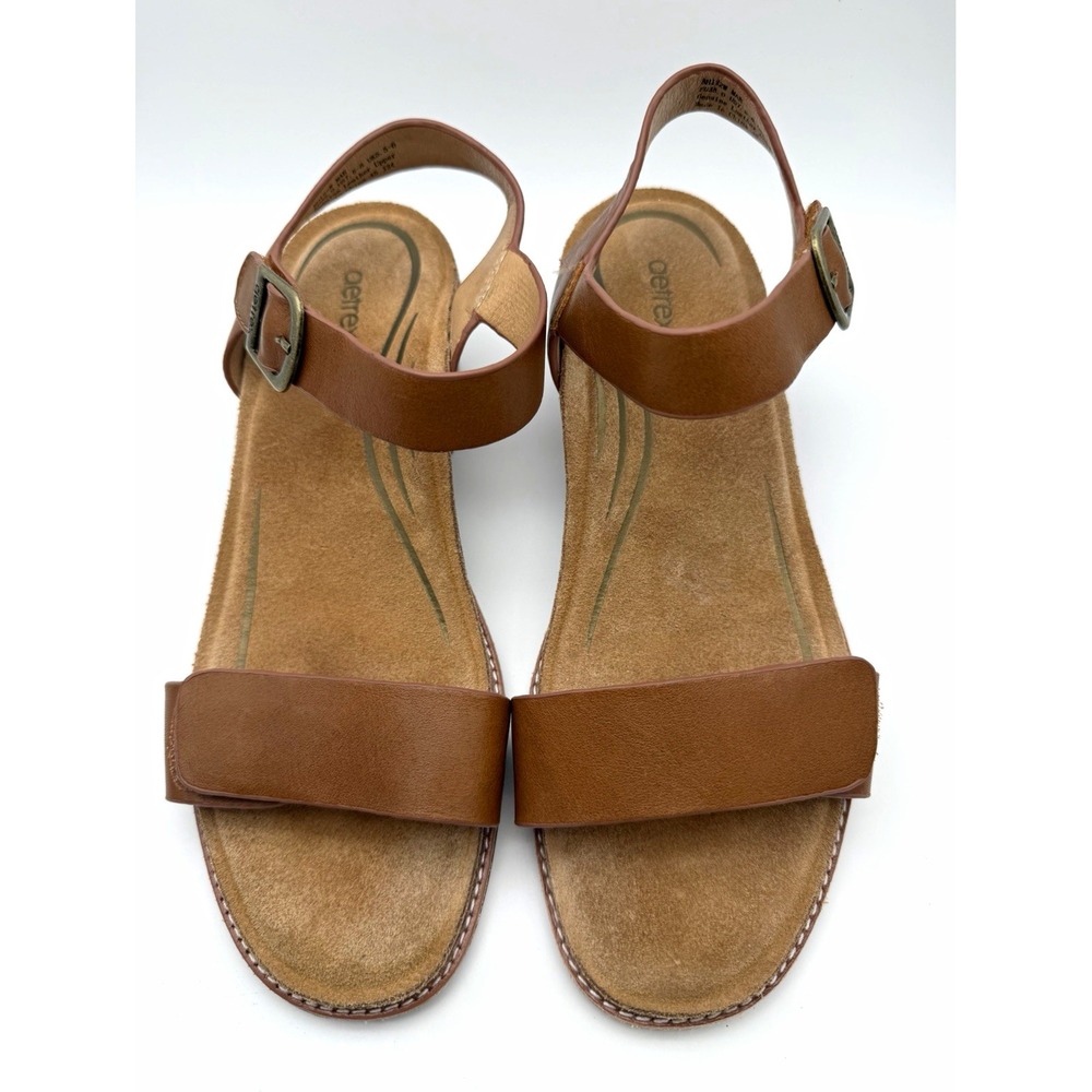 Aetrex Mae Women's Brown Leather Strappy Block Heel Buckle Sandals EU 38 US 7.5